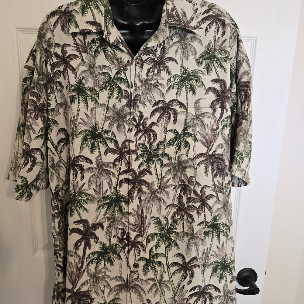 Nautica Green and Brown Dress Shirt with Tropical Palm Design Xl Like New
